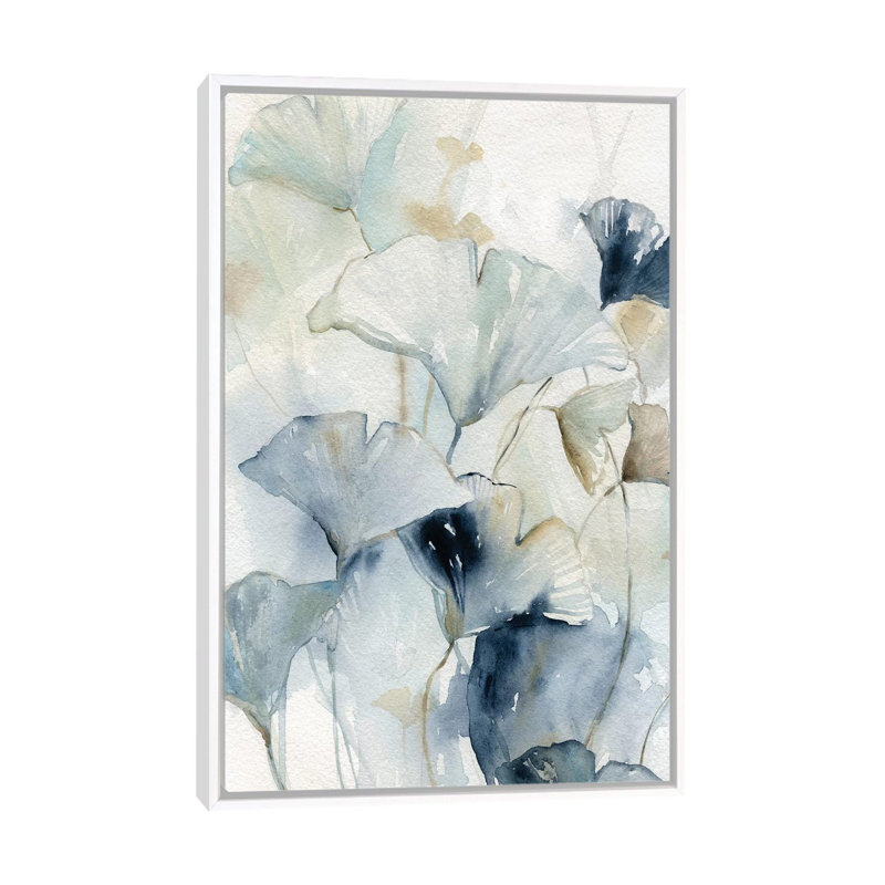 «Indigo Gingko I» par Carol Robinson - reproduction d'art, H 60 po x l 40po x P 1,5 po, Toile blanche encadrée, Pas de tapis
