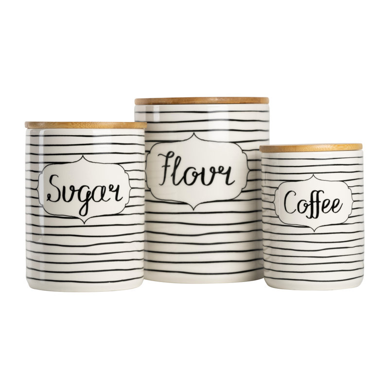 Porcelain China Canister - Set of 3, Beige