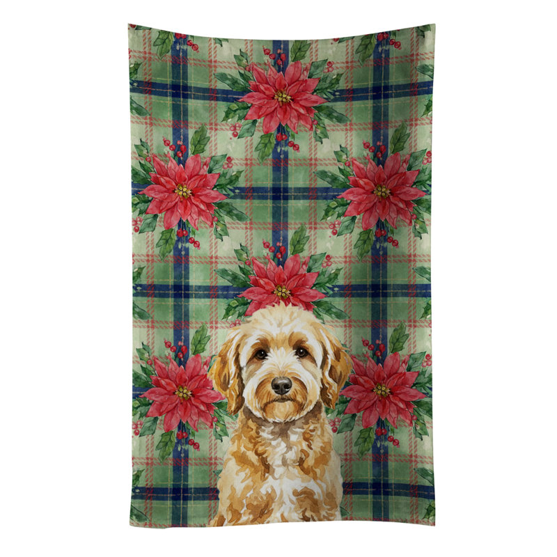 Goldendoodle Christmas PoinsettIas Kitchen Towel, Goldendoodle