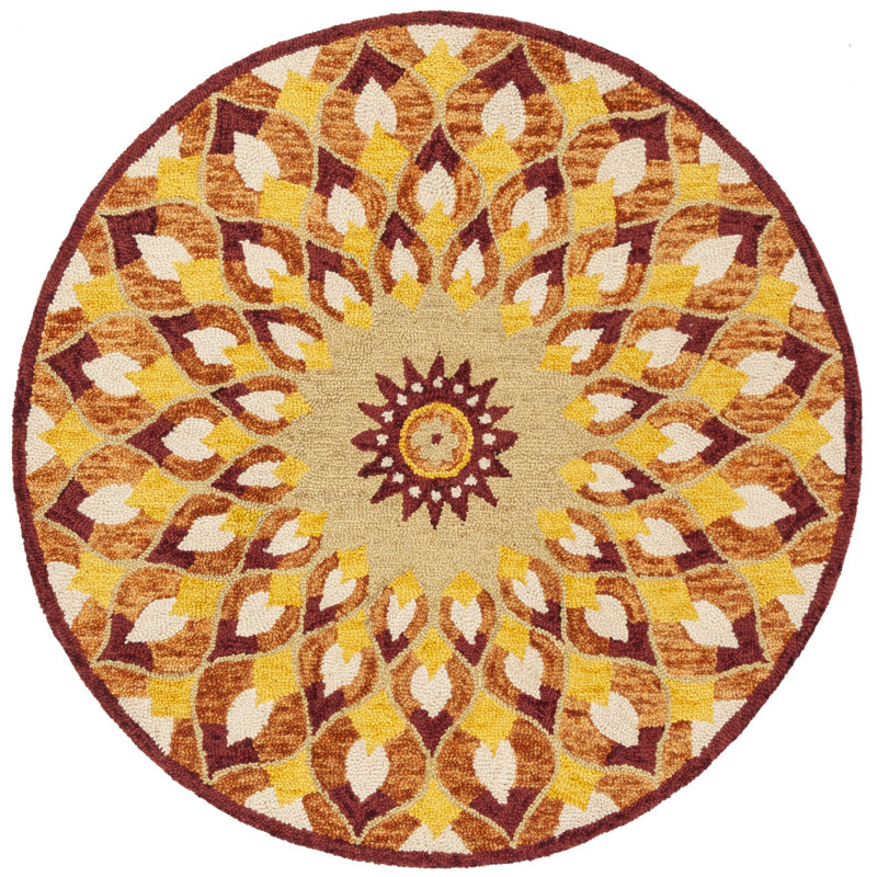 Tapis rond rouille touffeté à la main à motif floral rouille / or, Rond 7 pi