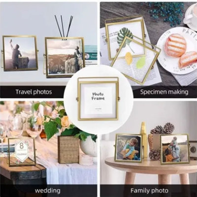 Photo Frame Display Transparent Glass Iron Support Tabletop Dried Flower for Home Decorations 4 Inches