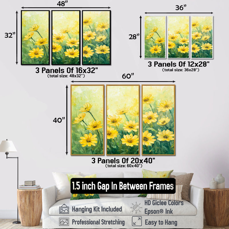Ensemble de décoration murale Country Charm Sunrise Daisy Glow II - marguerites, H 28 po x l 36 po, Brun