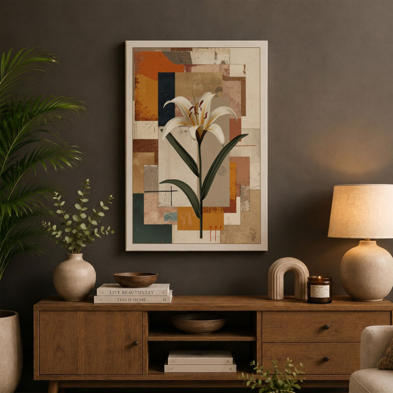 Geometric Botanicals Boho - Wrapped Canvas, 36x24 - 91.4 x 61.0 cm, Taupe Border