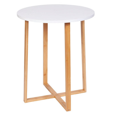 Froppi Small Round Coffee Table for Living Room White Wood Cocktail Table
