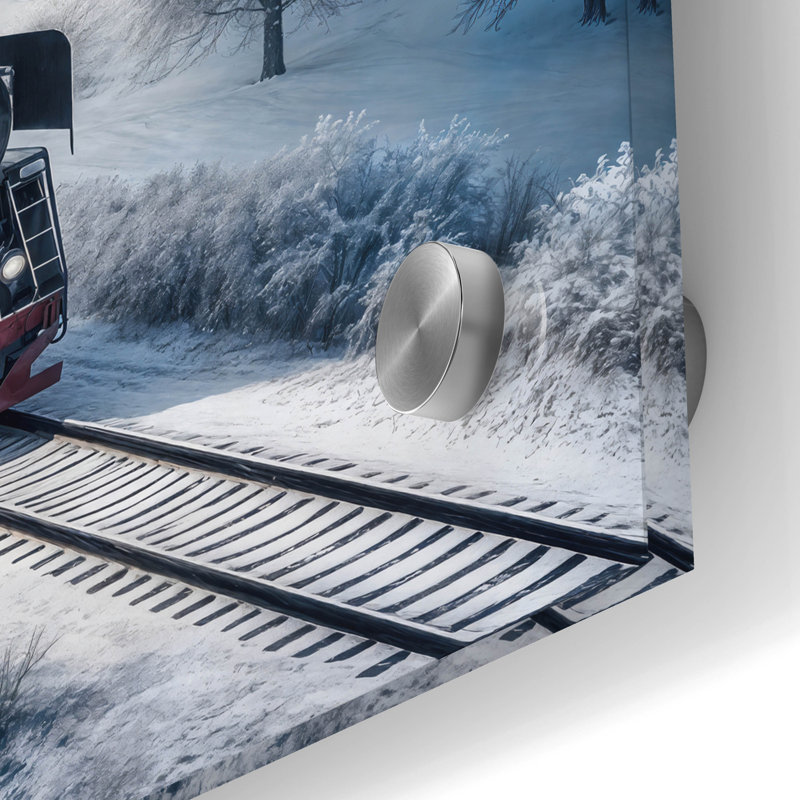 «Steam Train In White Winter» par Rey Klimt, art mural acrylique, H 24 po x l 24 po