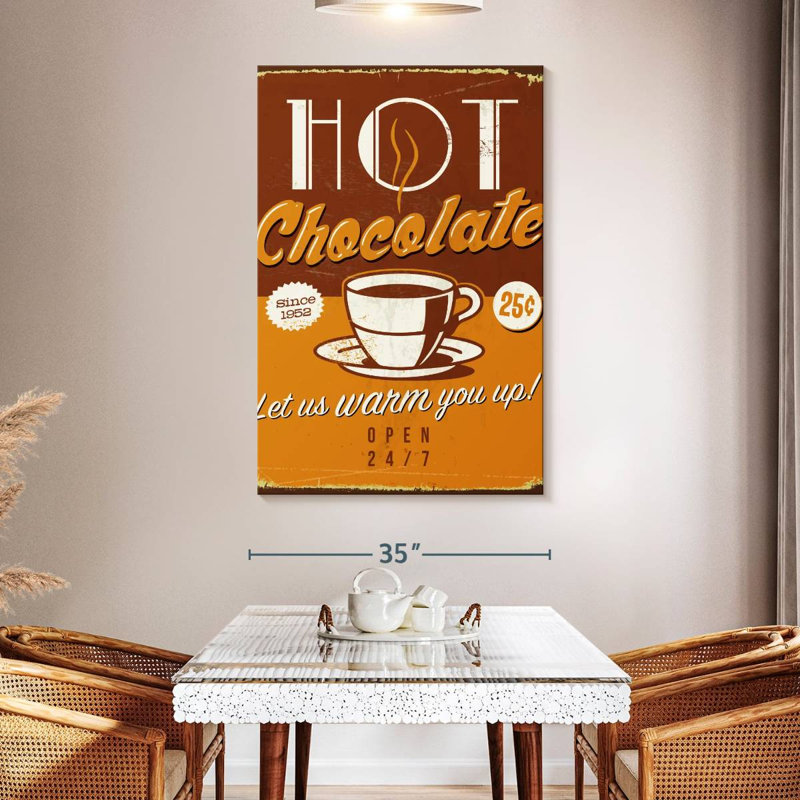 Plaque murale rétro chocolat chaud, H 51 po x l 34 po