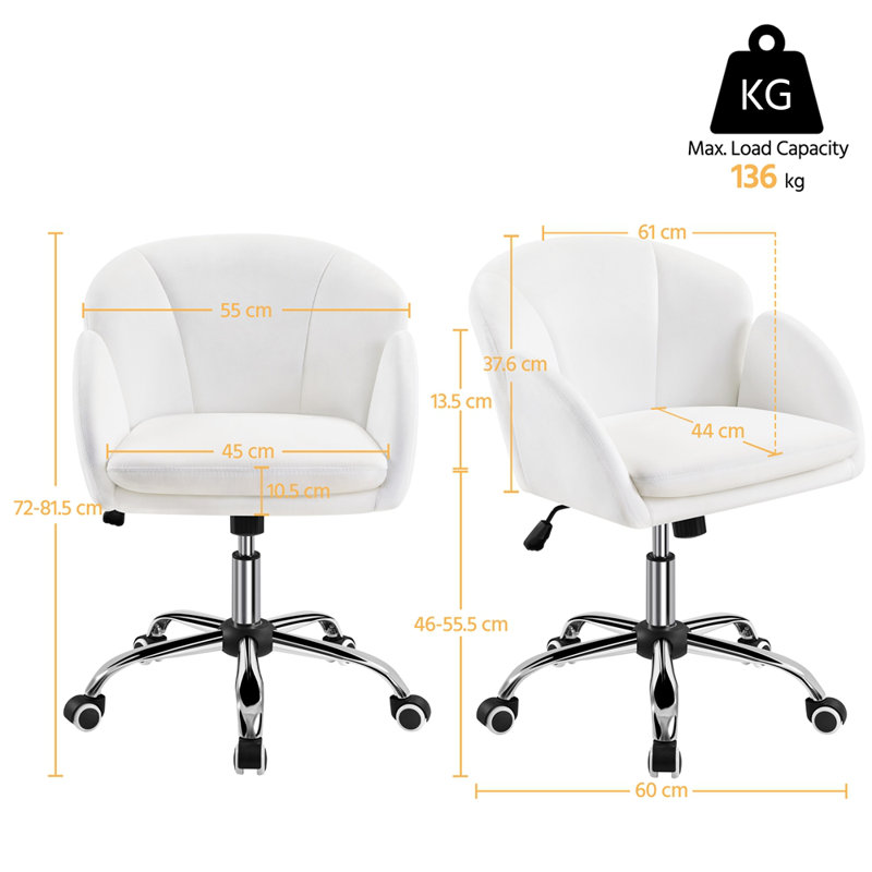 Desk Chair With Petal-shaped Backrest, White Velvet