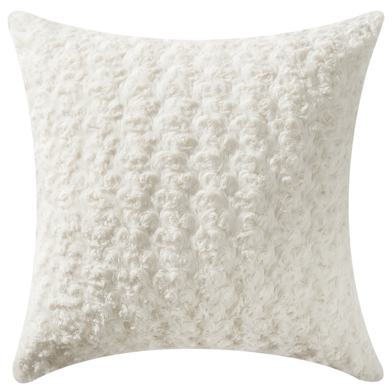 Housse de coussin carrée en fausse fourrure, Blanc, H 16 po x l 16 po