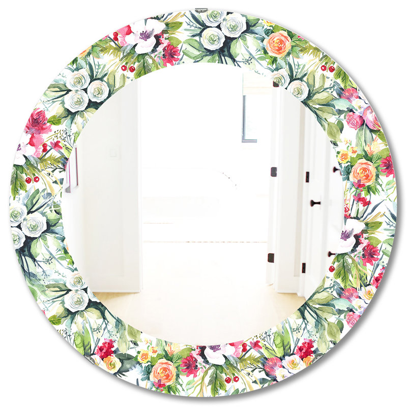 Fleur rose 2 - miroir traditionnel, H 31,5 po x l po