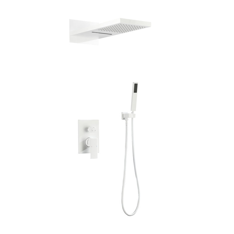 Douche de salle de bain avec cascade et pomme de douche à main - Robinet mural en laiton, Blanc