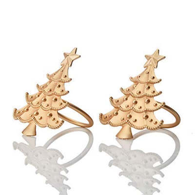 Gold Napkin Rings Set of Christmas Tree with Star for Elegant Holiday Table Decor & Christmas Gift