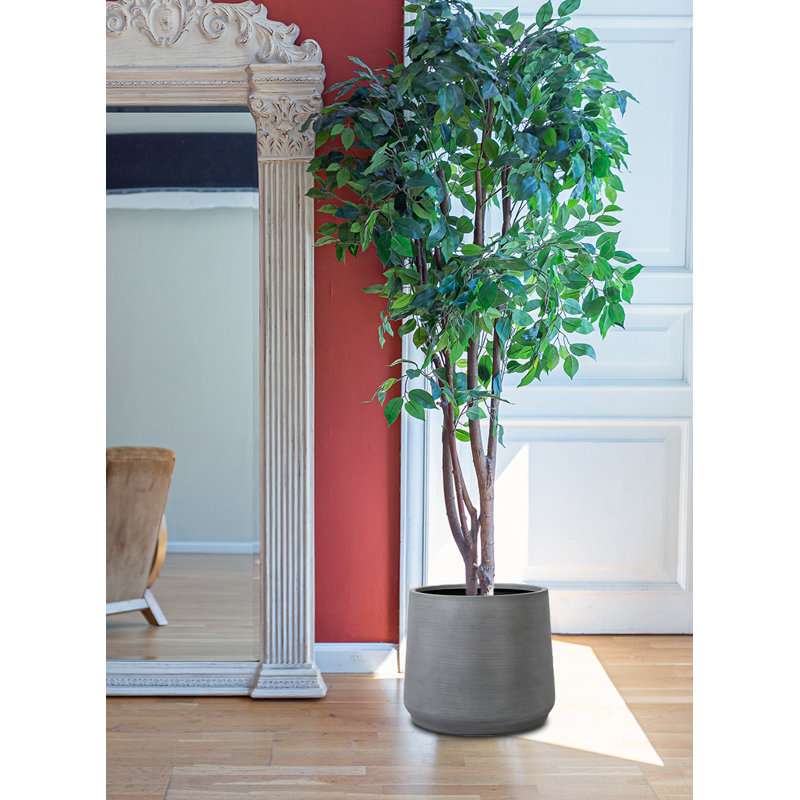 Latitude Run® Fiber Glass Gray Vase For Home Decor, Modern Style Textured Vase For Home, Living Room, Bedroom Decoration Perfect For Plants And Greenery