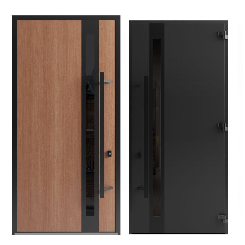 Porte avant en acier pré-suspendue à l'avant / teck Ronex 1033 / entrée en métal peint moderne de l 36 po x H 96 po à gauche