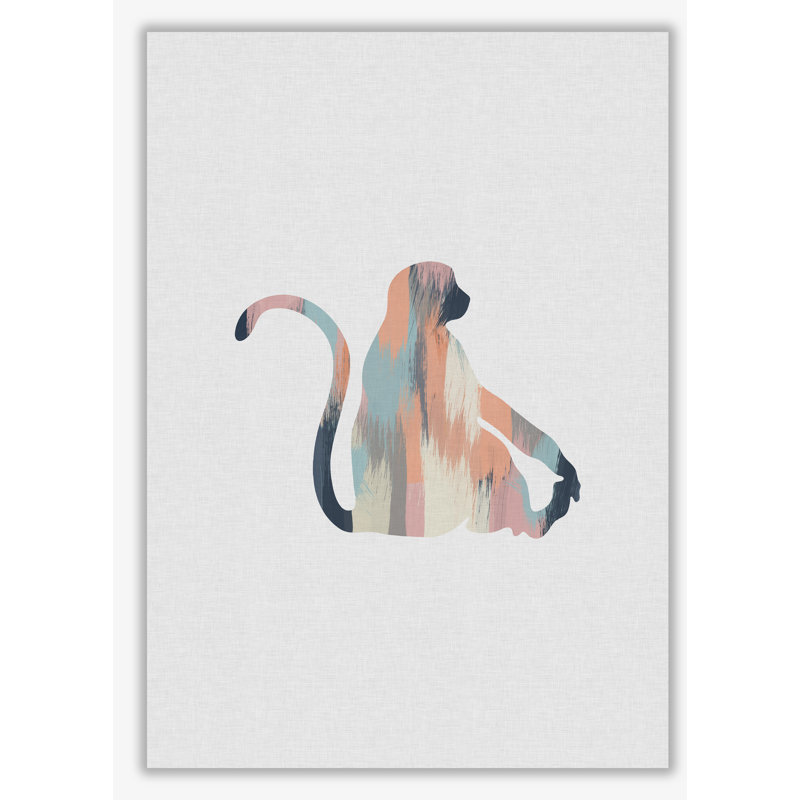 Pastel Monkey - Print, 84.1cm H x 59.4cm W x 4cm D, Wrapped Canvas