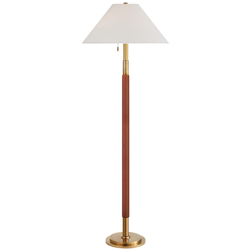 Ralph Lauren Garner 2 Light Traditional Floor Lamp, Natural Brass/Saddle Leather