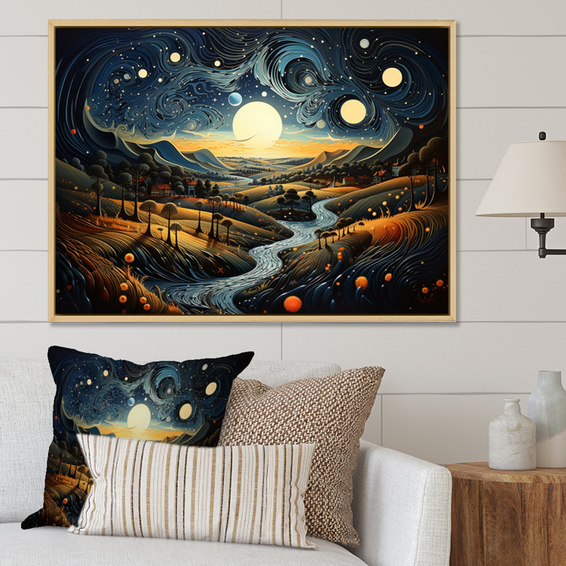 «Countryside Starry Countryside Night II», reproduction sur toile, H 24 po x l 32 po x P 1 po, Cadre naturel flottant