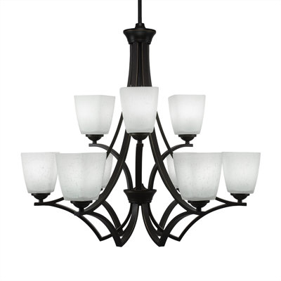 Lustre 9 lumières Zilo, fini granit foncé, avec verre carré blanc en mousseline de 4,5 po