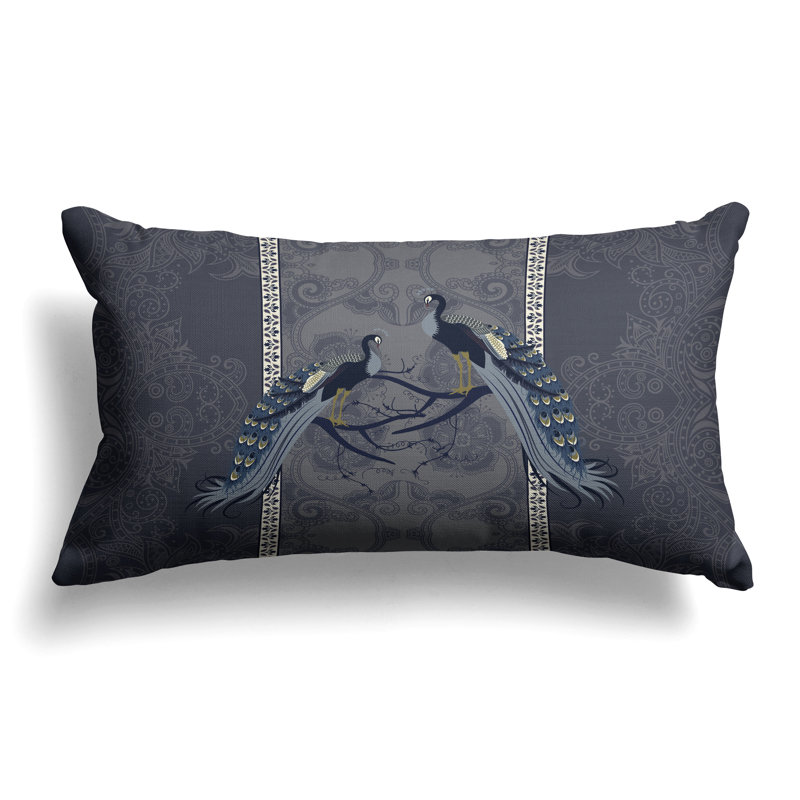 Enchanted Peacock  Rectangular Throw Pillow, Gray