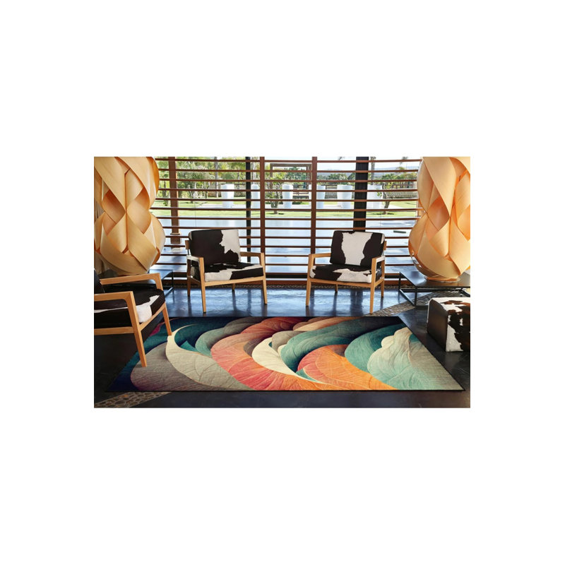 Tapis tissé à feuilles et lavable, Rectangle 3 pi 4 po x 6 pi 7 po