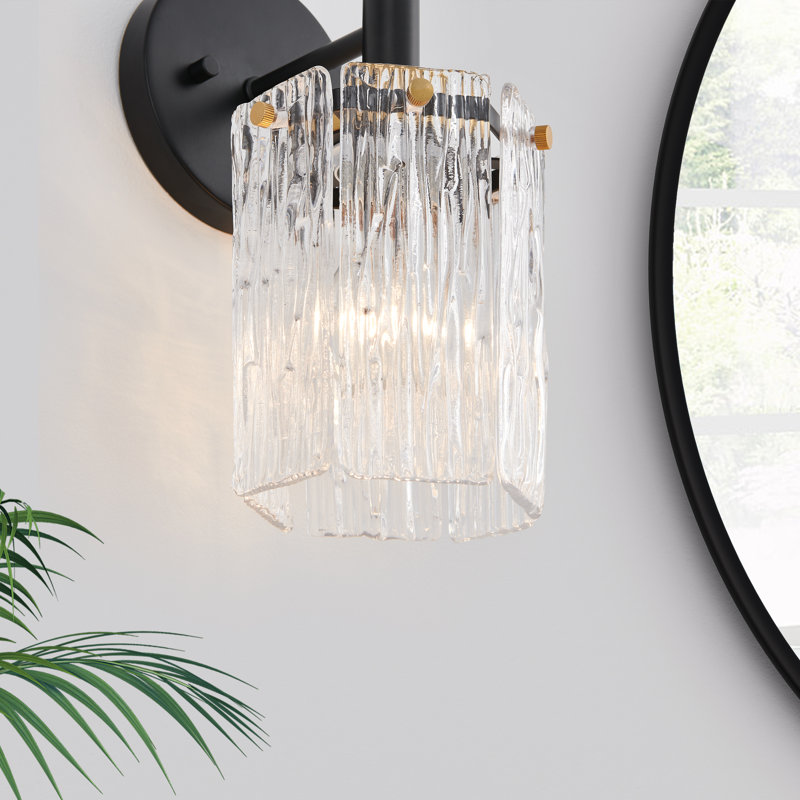 1-light Armed Sconce With Textured Glass Shade
