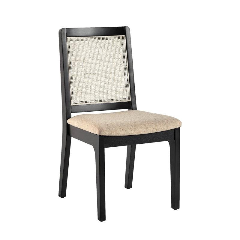 Chaise de salle à manger moderne en bois massif avec dossier en rotin, ensemble de 2