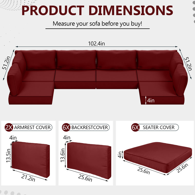 14 Piece 4 Inch  Outdoor Furniture Replacement Waterproof Cushions, Red