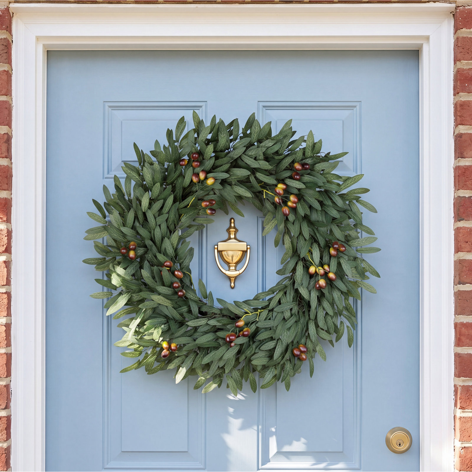 26 Inch Olive Wreaths for Front Door, Artificial Large Spring Summer All Seasons Year Round Green Lush Olive Branch Wreath for Home Farmhouse Porch Window Outdoor Indoor
