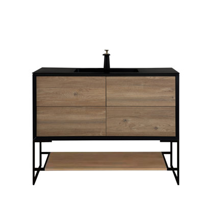 Danyall 48 po L x 21 po P 4 tiroirs Meuble-lavabo autoportant avec évier simple et Comptoir en Quartz noir d'ingénierie