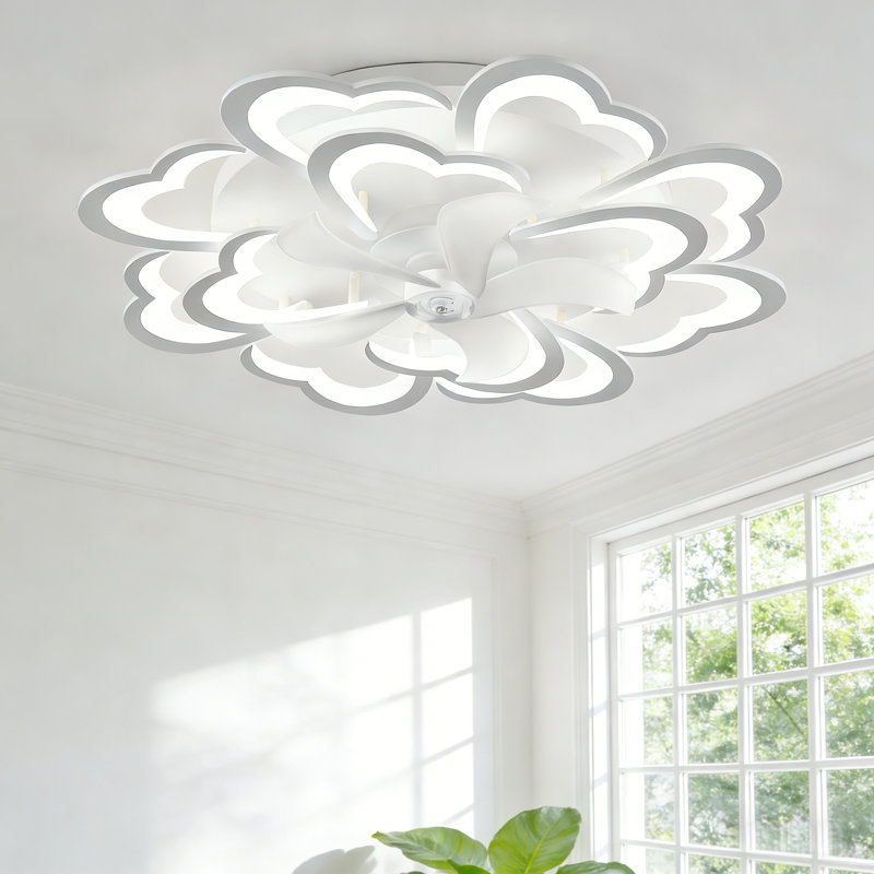 Ventilateurs de plafond en forme de fleur de 34,6 po avec lumières et ventilateurs de plafond encastrés modernes à distance avec cage et profil bas pour la cuisine de la chambre à coucher