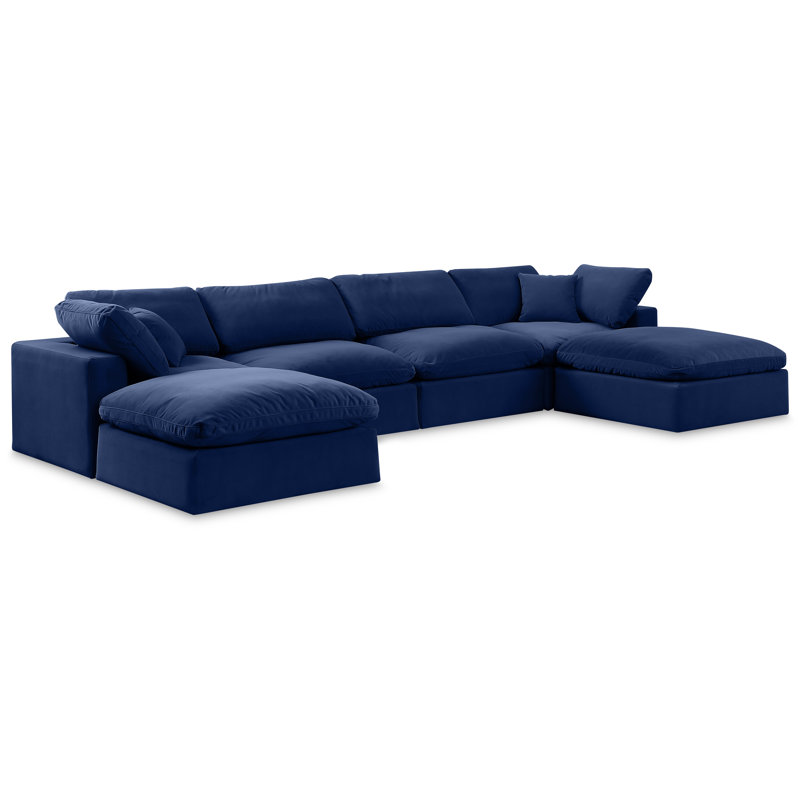 Canapé modulaire réversible en velours de 160 po de large Islaen, Velours bleu marine