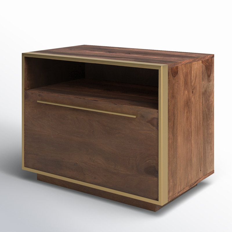 Josefina Walnut Solid Wood Nightstand with Gold Handle