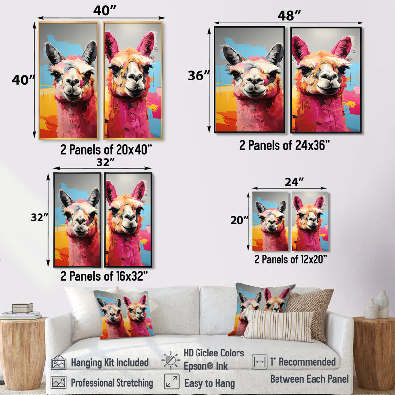 2 images colorées de Popart enchantées et colorées - impressions sur toile modernes, 40" H x 40" W, Black