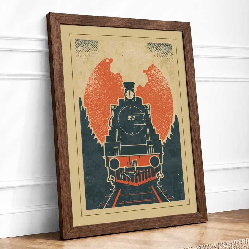 Winged Locomotive Retro - Framed Print, A2 - 59.4 x 42.0 cm, Walnut