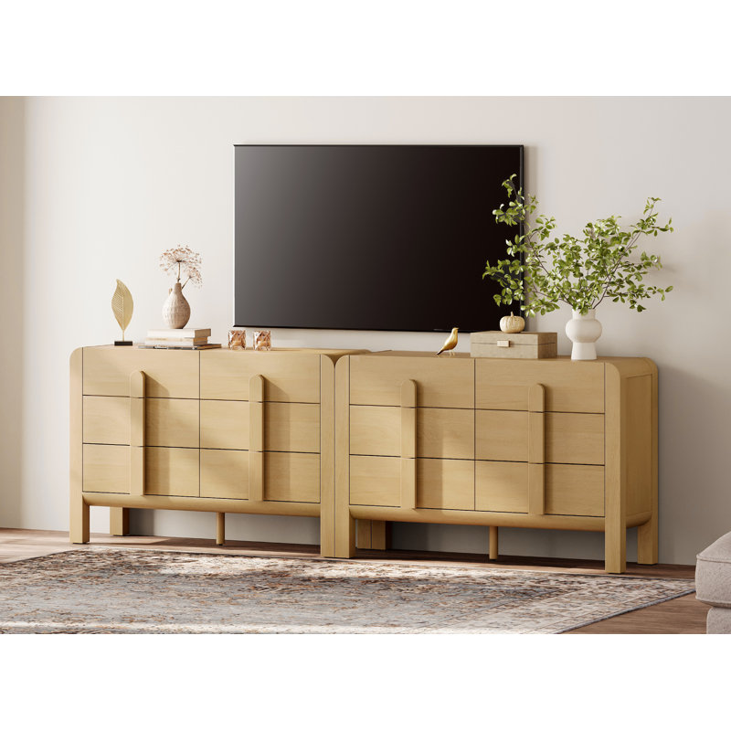 Mid Century Modern Dresser TV Stand For Tvs Up To 100 Inch, Cruved Entertainment Center, Wood TV Console With Storage For Living Room