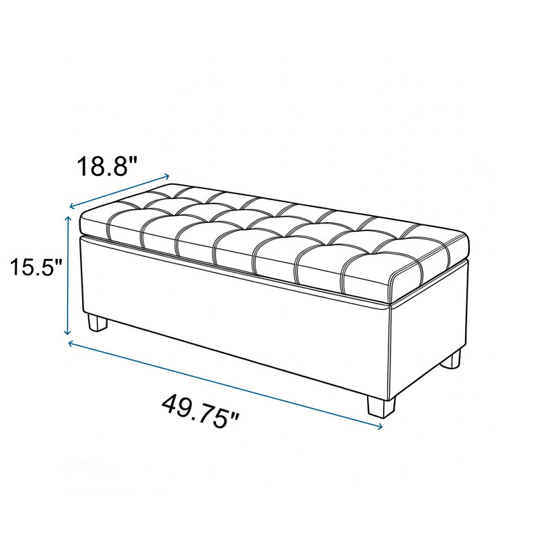Banc de rangement rembourré 49,75 po, Blue Tufted