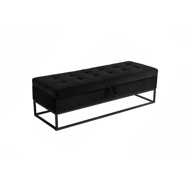 58.6" Bed Bench Metal Base With Storage Velvet, Black