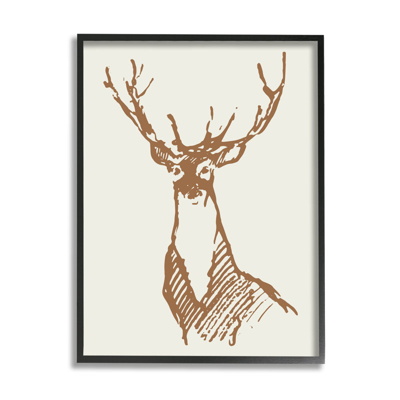 " Modern Deer Antlers " Graphic Art Print, 20" H x 16" W x 1.5" D, Midnight Black Framed Giclee