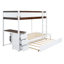 Lit superposé simple au-dessus d'un lit simple en noyer blanc avec bureau, lit gigogne, tiroirs de rangement et ports de chargement USB