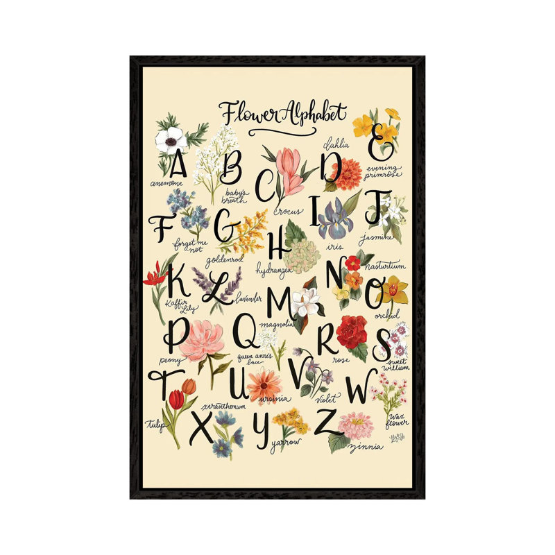 Flower Alphabet - Print on Canvas, 101.6 cm H x 66.04 cm W, Black Framed