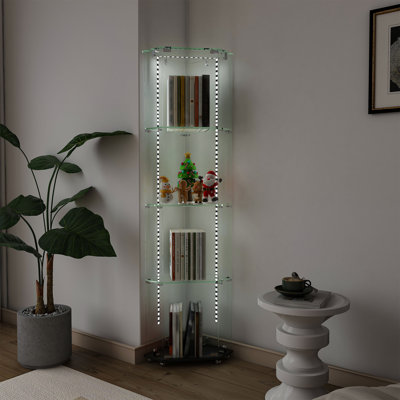 VistaGlow Modern 63" Black Tempered Glass Curio Cabinet w/5 Dynamic LED Modes