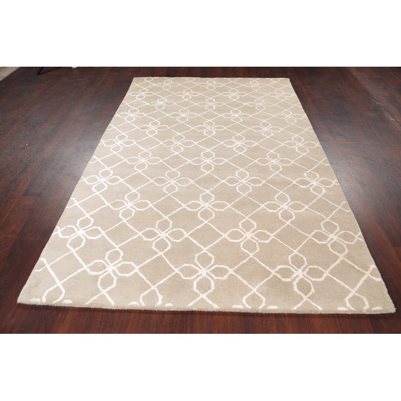 Tapis brun clair en laine / soie touffeté à la main Nelly