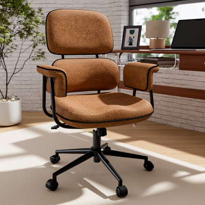 Desk Chair with Wheels, Brown Linen Fabric Executive Office Chair with Memory Foam Wide Seat, Padded Arms, Lumbar Support and Adjustable Height