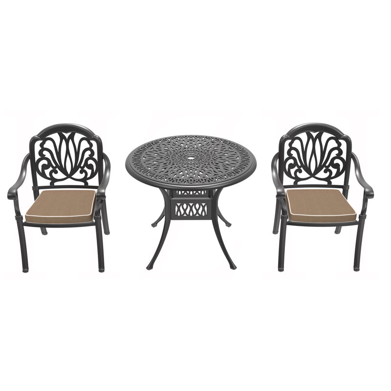 Ensemble de 3 meubles de patio en fonte d'aluminium avec coussins bruns