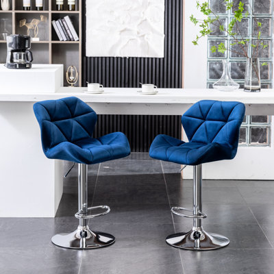 Velours bleu pivotant à hauteur réglable (2) - Base polie confortable à dossier moyen avec repose-pieds, (de 2) Doublure de siège