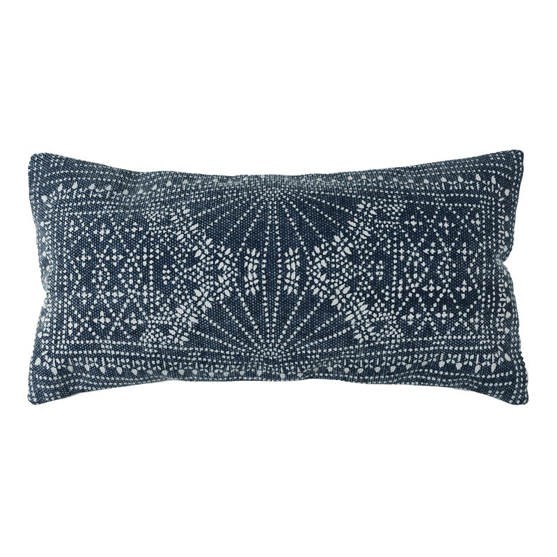Indigo Hand-Printed Cotton Batik Lumbar Pillow