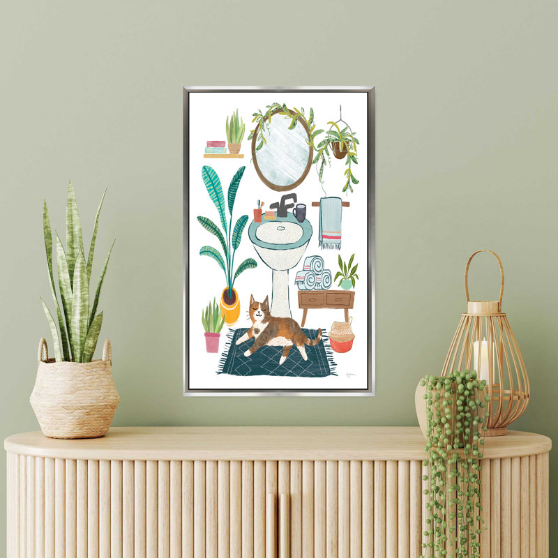 "Urban Jungle Bath I" par Mary Urban, reproduction sur toile dans un cadre flottant, H 33,5 po x l 21,5 po, Argent argent