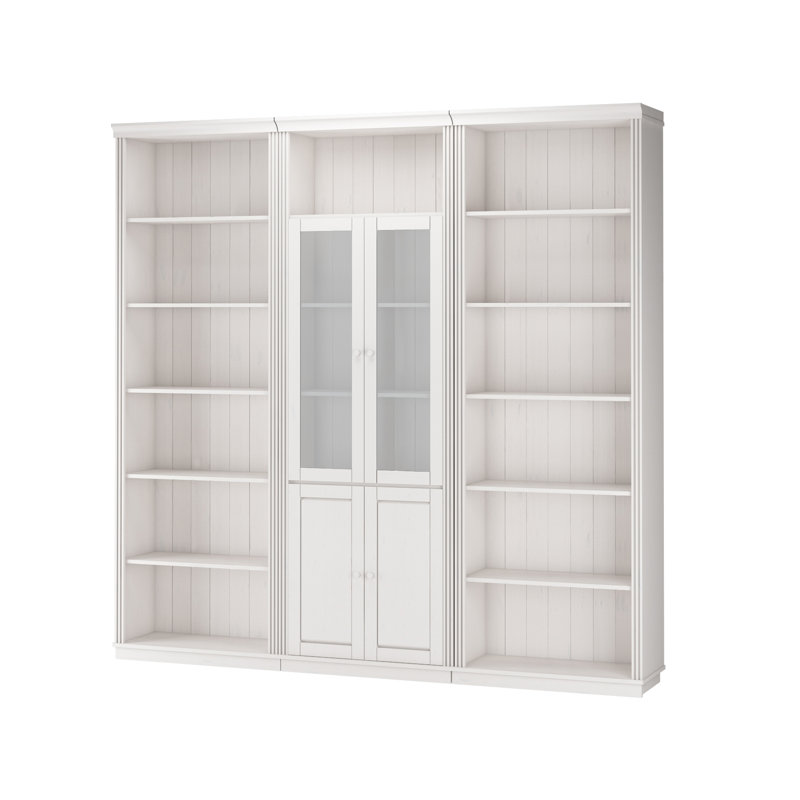 Demirhan Solid Wooden Library Bookcase H:223 W:222cm, White