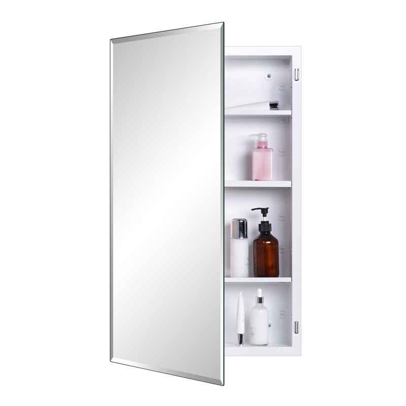 Ebern Designs Chouhan, miroir biseauté et tablettes réglables pour la salle de bain, encastrées ou en surface., Blanc