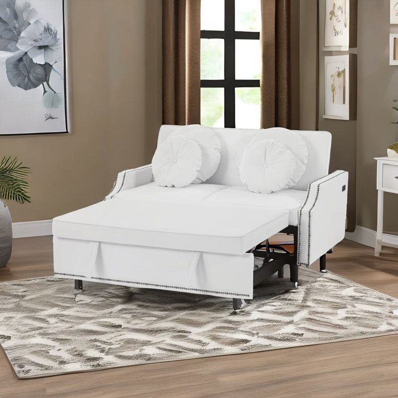 Canapé-lit 54,7 po Adriannah, 100 % polyester beige