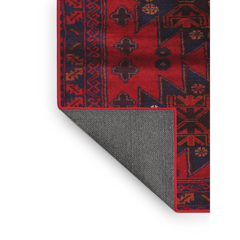 Tapis de zone rouge/bleu contemporaine, Rectangle 8 pi x 10 pi
